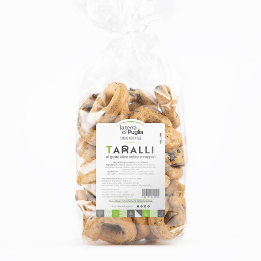 Taralli With Celline Olives & Capers (300gr), La Terra di Puglia